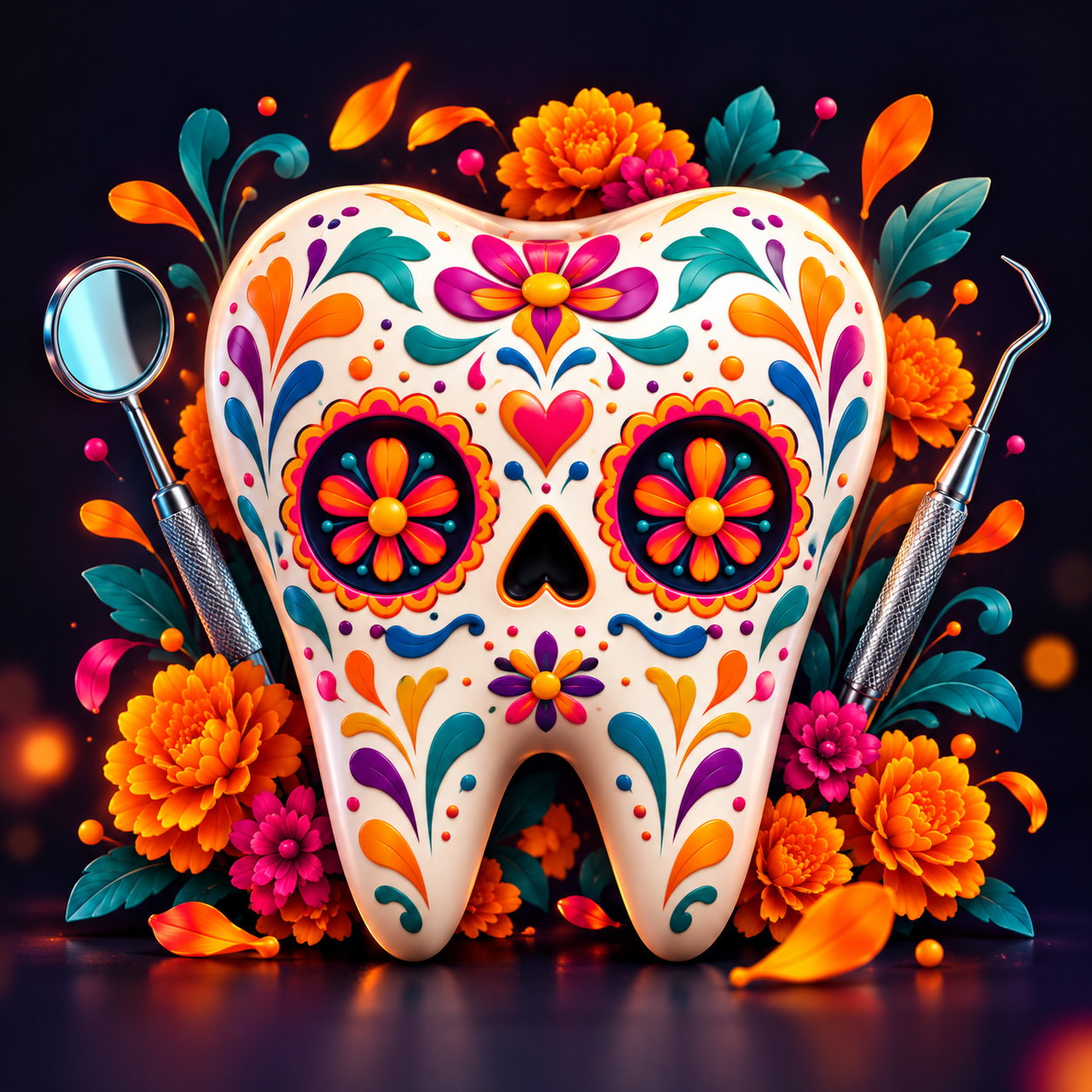 Muelaverita decorada para clínica dental